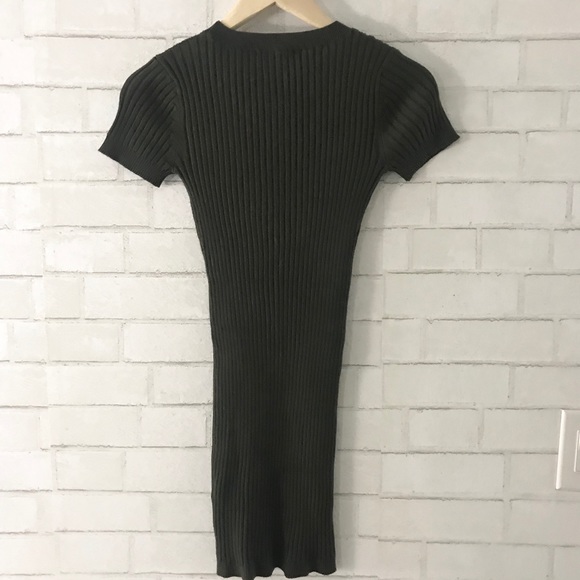 Olive Green Ribbed Mini Dress - size Small - Picture 3 of 5